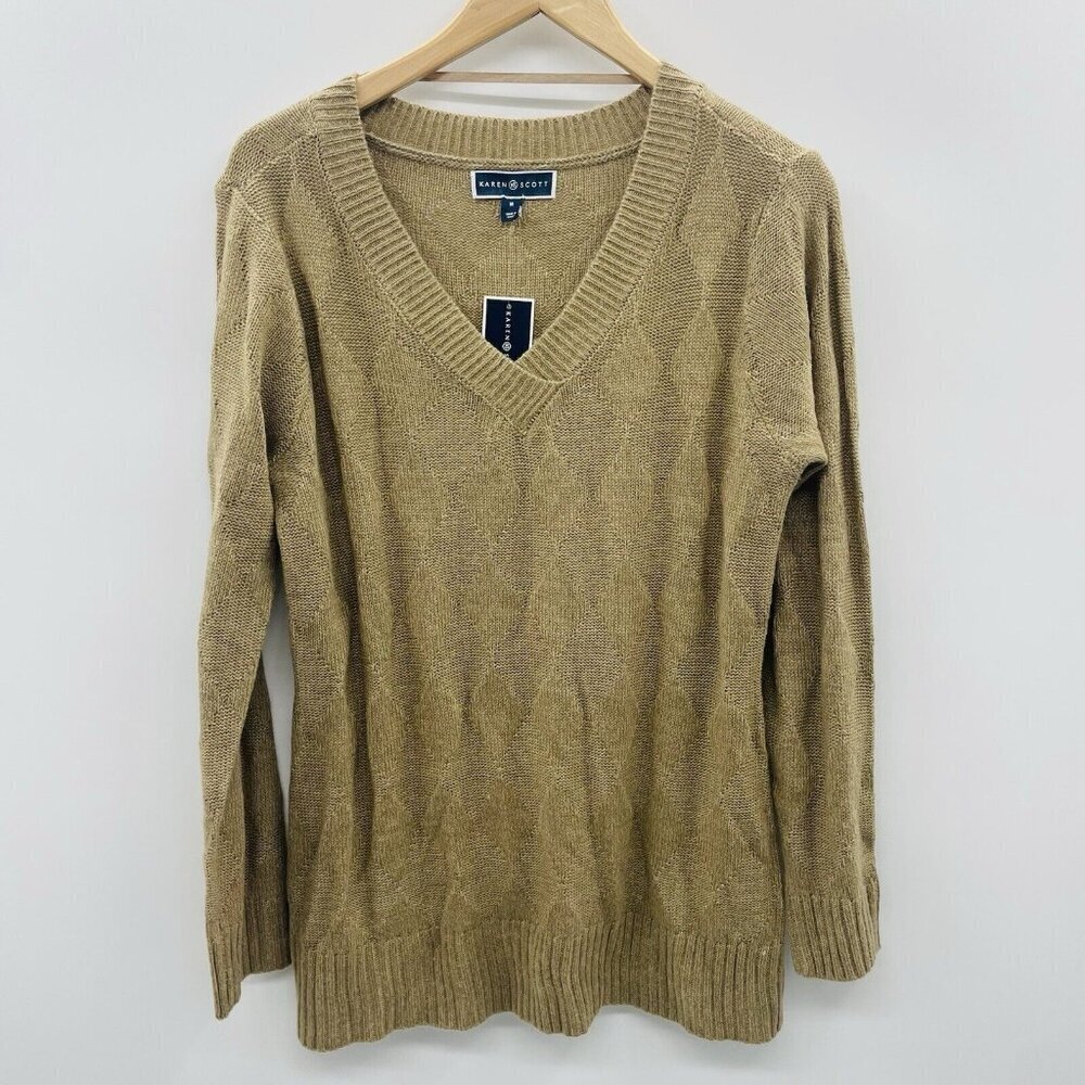 Karen Scott Womens‎ Medium Long Sleeve Turbo Box-Stitch Sweater in Chestnut 1960